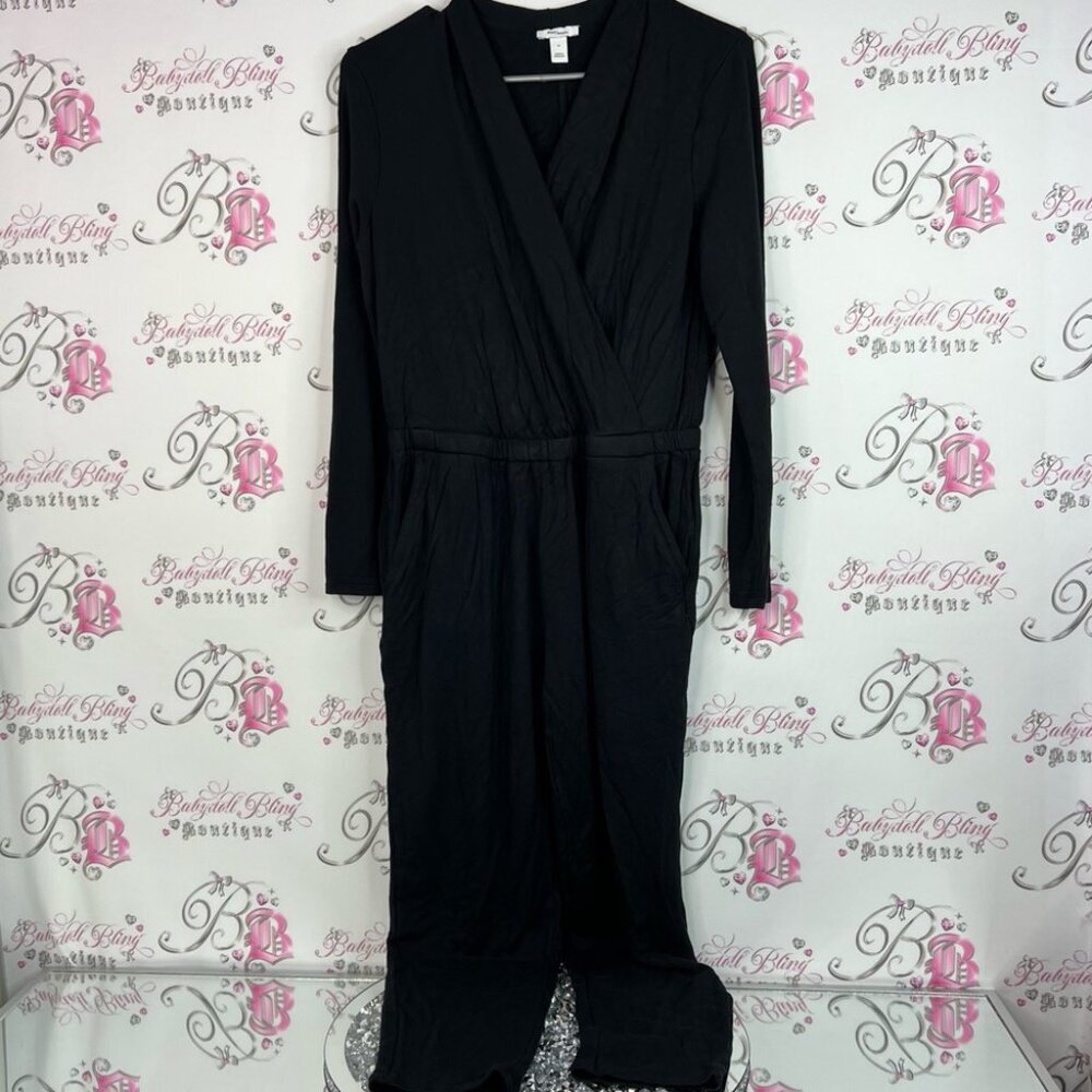 Daily Ritual one piece jumper pants suit Vneck stretchy Black onesie